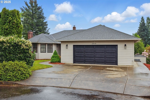 3914 S Cir, Washougal, WA 98671 - single story home featuring a garage, a chimney, and a shingled roof
