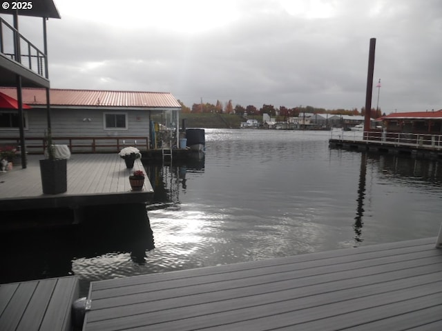 view of dock featuring a water view