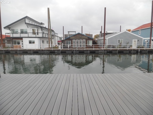 view of dock with a water view