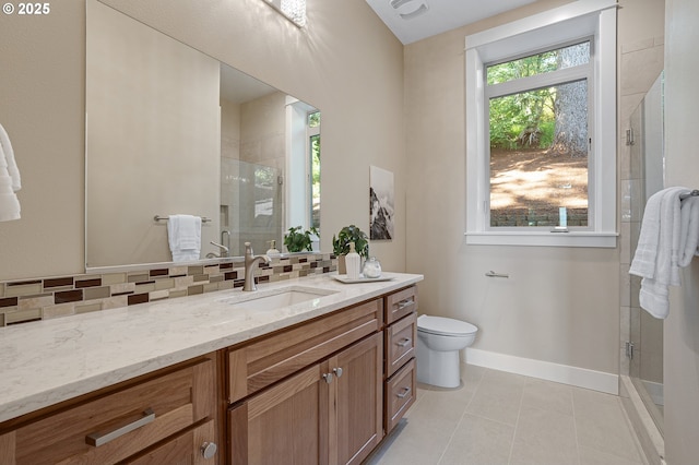 14 Juarez St, Lake Oswego, OR 97035 - full bath featuring vanity, a stall shower, tile patterned flooring, toilet, and baseboards