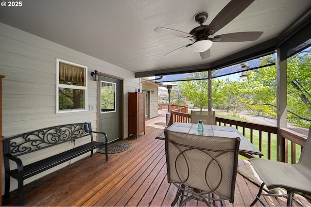 33817 Gage Rd, Mitchell, OR 97750 - wooden deck featuring a ceiling fan and outdoor dining area