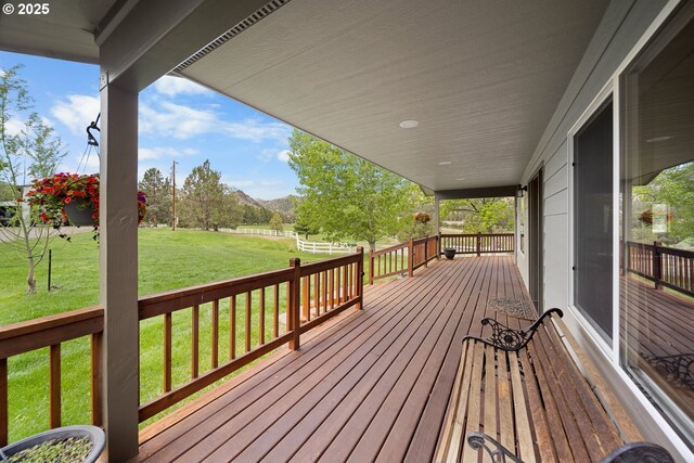 33817 Gage Rd, Mitchell, OR 97750 - deck featuring a lawn and a mountain view