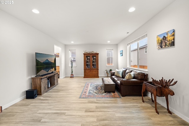 living room with light wood-type flooring