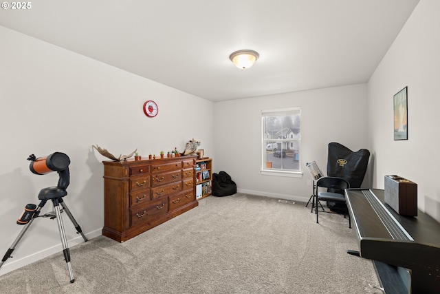 sitting room featuring light carpet