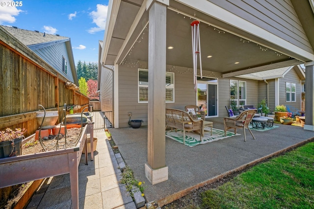 1715 York Butte Ave, Salem, OR 97306 - view of patio with an outdoor living space and fence