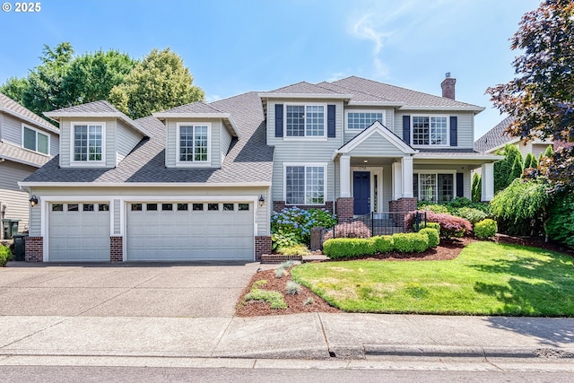 12758 NW Waker Dr, Portland, OR 97229 - view of front facade with brick siding, concrete driveway, an attached garage, a front lawn, and roof with shingles