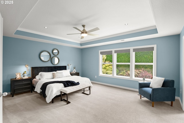 12758 NW Waker Dr, Portland, OR 97229 - bedroom featuring a tray ceiling, carpet flooring, a ceiling fan, and recessed lighting