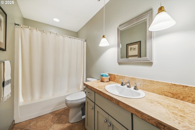 15 Cellini Ct, Lake Oswego, OR 97035 - bathroom featuring vanity, toilet, shower / bath combination with curtain, and tile patterned floors