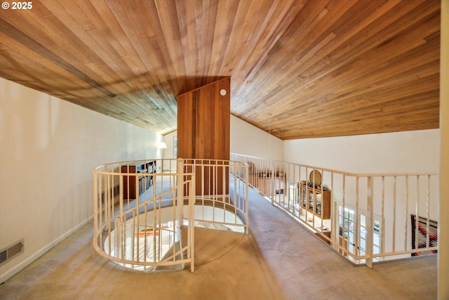 15 Cellini Ct, Lake Oswego, OR 97035 - hallway featuring an upstairs landing, wooden ceiling, lofted ceiling, and carpet floors