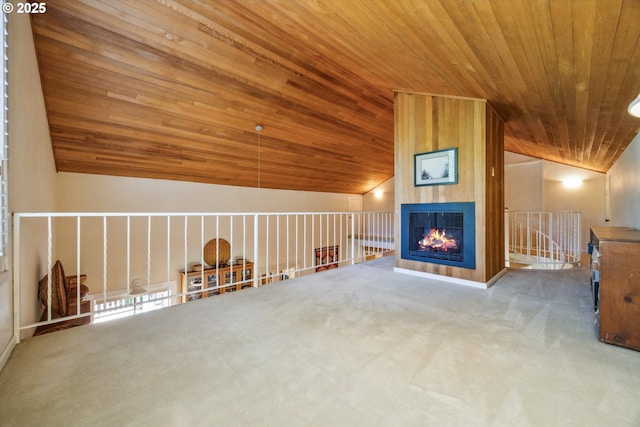15 Cellini Ct, Lake Oswego, OR 97035 - additional living space featuring wood ceiling, vaulted ceiling, carpet flooring, and a multi sided fireplace