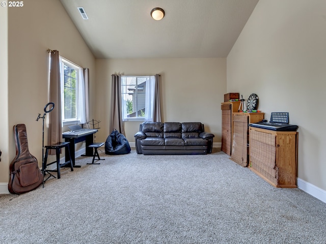 7913 SW Leiser Ln, Portland, OR 97224 - living room featuring carpet flooring and lofted ceiling