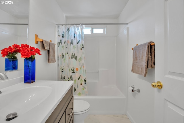 1819 SE 173rd Ave, Vancouver, WA 98683 - bathroom with vanity, shower / bath combo with shower curtain, toilet, and marble look tile flooring