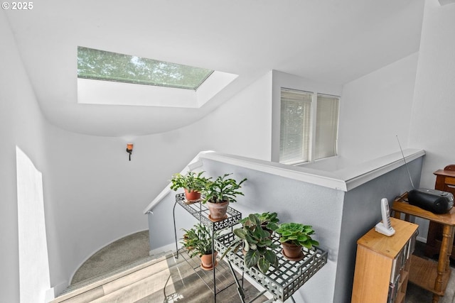 staircase with a skylight and plenty of natural light