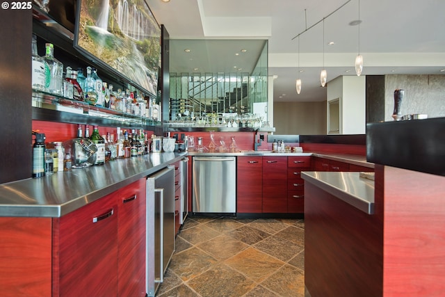 1551 SW Upper Hall St, Portland, OR 97201 - indoor wet bar featuring dishwasher, recessed lighting, pendant lighting, and dark stone finish flooring