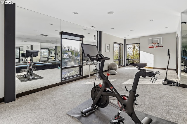 1551 SW Upper Hall St, Portland, OR 97201 - workout area featuring carpet floors and recessed lighting