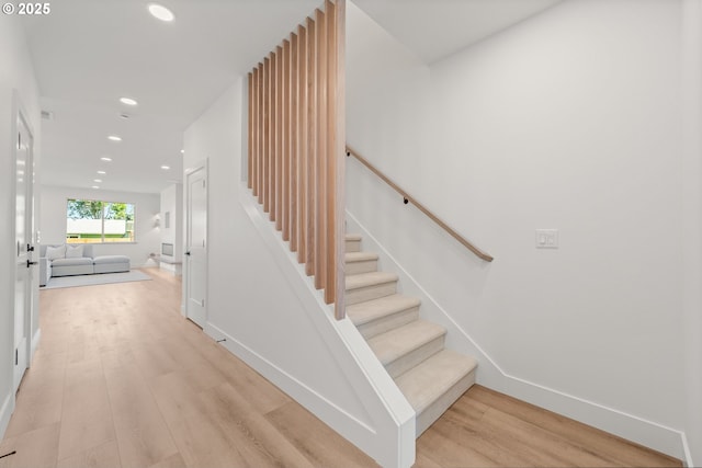 619 E Heintz St, Molalla, OR 97038 - stairway with wood finished floors and recessed lighting