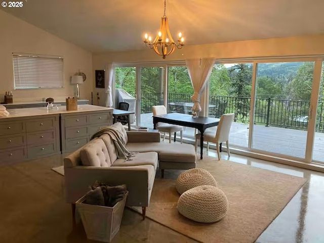 3484634844 Matthews Rd, Eugene, OR 97405 - dining room featuring a chandelier and lofted ceiling