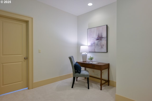 home office featuring carpet floors and recessed lighting