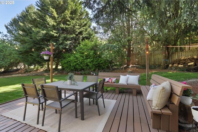 3840 NW Loy Ct, Portland, OR 97229 - wooden terrace featuring outdoor dining space and outdoor lounge area