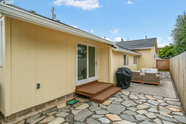 1331 NE Dallas St, Camas, WA 98607 - fenced backyard featuring a patio area, area for grilling, and an outdoor living space