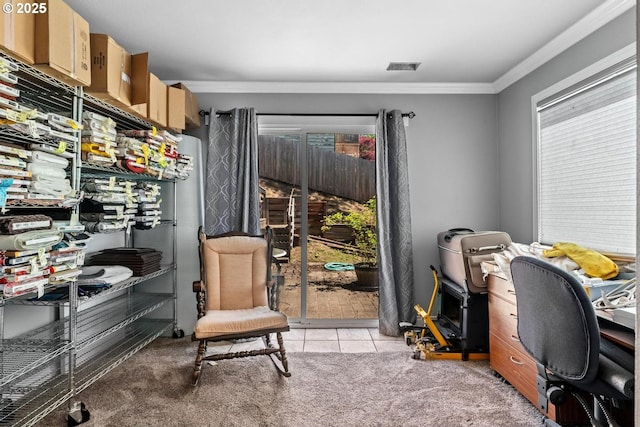 5944 SW Wilbard St, Portland, OR 97219 - home office featuring crown molding and light colored carpet