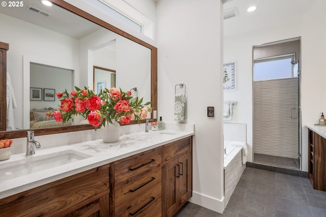 1236 Parkside Ave, Forest Grove, OR 97116 - full bath featuring double vanity, a stall shower, a bath, and healthy amount of natural light