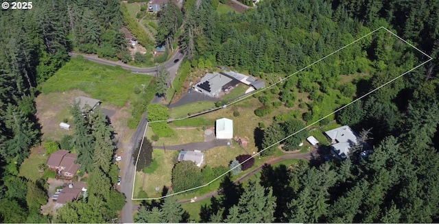 view of property location with property parcel outlined and a heavily wooded area