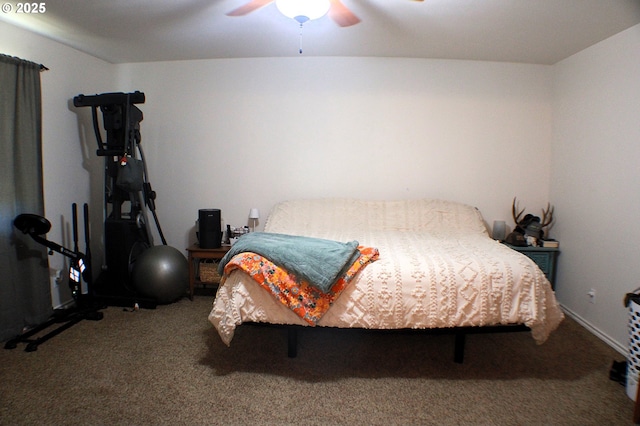 bedroom with carpet floors and a ceiling fan
