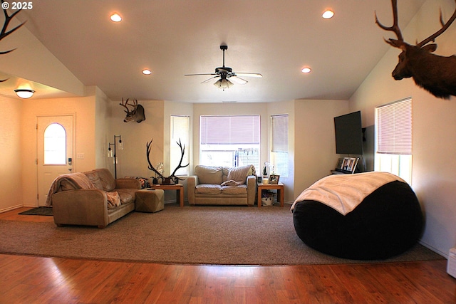 1357 NE Ballard Ct, Myrtle Creek, OR 97457 - living room featuring ceiling fan, recessed lighting, wood finished floors, and baseboards