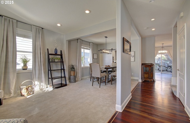 interior space featuring a chandelier