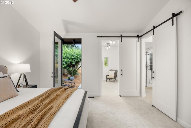2390 Southshore Blvd, Lake Oswego, OR 97034 - bedroom with a barn door, access to exterior, and light carpet