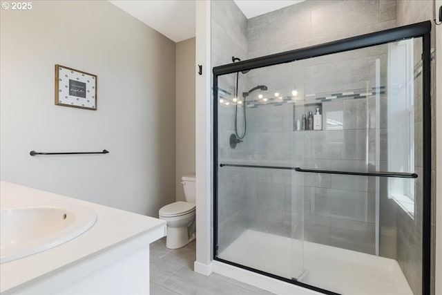 209 W Barbaras Way, Newberg, OR 97132 - bathroom featuring vanity, a stall shower, and tile patterned flooring