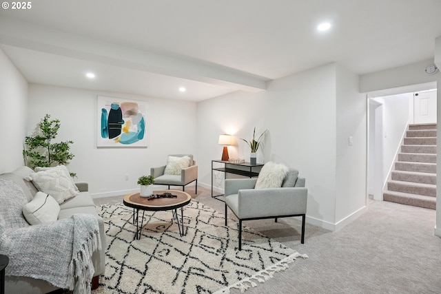 2615 N Gammans Pl, Portland, OR 97217 - carpeted living area featuring stairway and recessed lighting