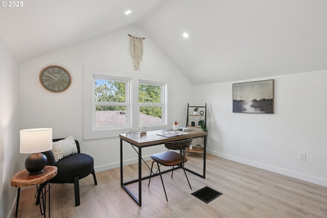 2615 N Gammans Pl, Portland, OR 97217 - office space with light wood finished floors, vaulted ceiling, and recessed lighting
