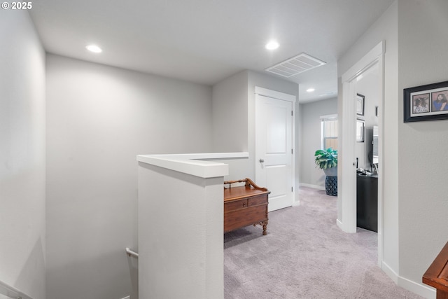 11465 SE Pleasant Valley Pkwy, Happy Valley, OR 97086 - hallway with an upstairs landing, carpet floors, recessed lighting, and baseboards