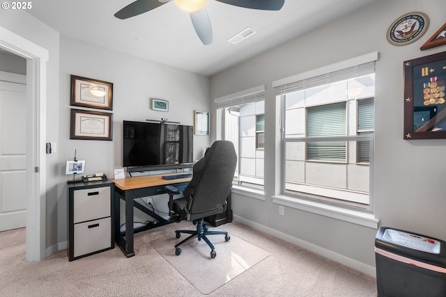 11465 SE Pleasant Valley Pkwy, Happy Valley, OR 97086 - carpeted home office featuring baseboards and a ceiling fan