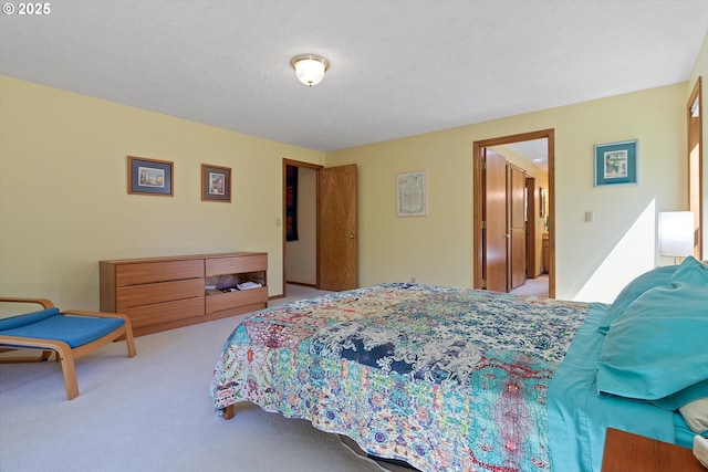 bedroom with carpet floors and a textured ceiling