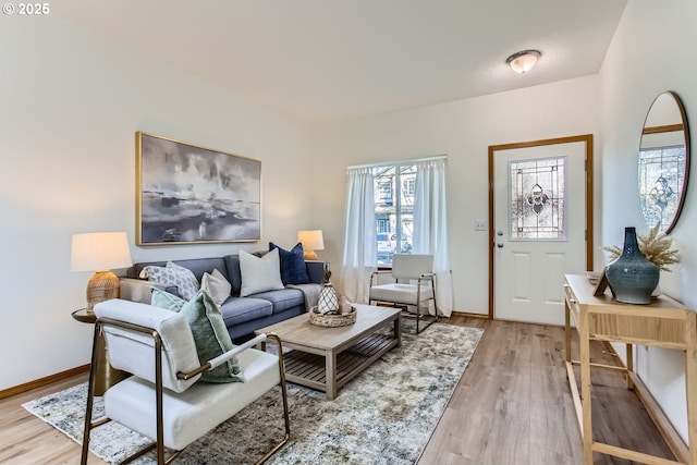 living room with light hardwood / wood-style floors