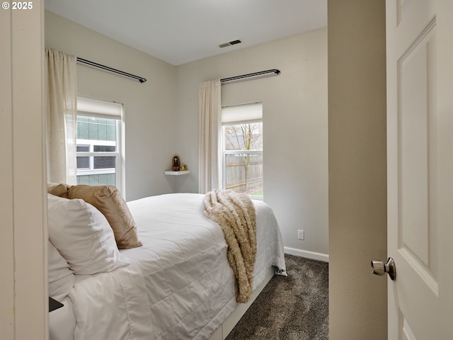 carpeted bedroom with multiple windows