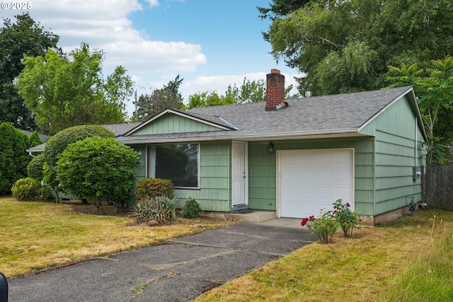 3259 SE 176th Pl, Portland, OR 97236 - single story home featuring a chimney, a shingled roof, driveway, and an attached garage
