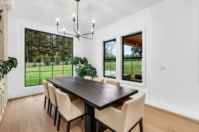 dining room featuring baseboards, a healthy amount of sunlight, and light wood finished floors