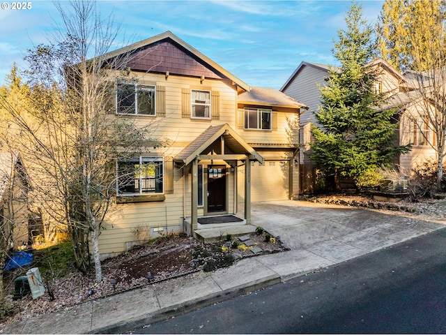 craftsman inspired home with a garage