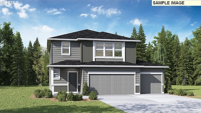 2116 NE 5th Ave, Battle Ground, WA 98604 - view of front of house with a front lawn, an attached garage, driveway, and a shingled roof