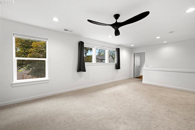 1046 SE Olive Way, Estacada, OR 97023 - unfurnished room featuring recessed lighting, a ceiling fan, healthy amount of natural light, light carpet, and baseboards