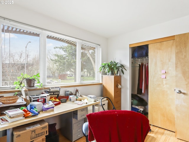 home office featuring light wood-style flooring