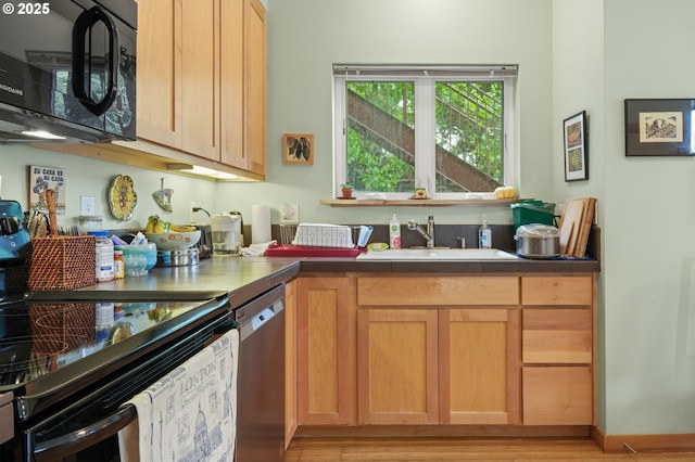 4475 N Trenton St Unit 101, Portland, OR 97203 - kitchen with black appliances, a sink, and light wood-style floors