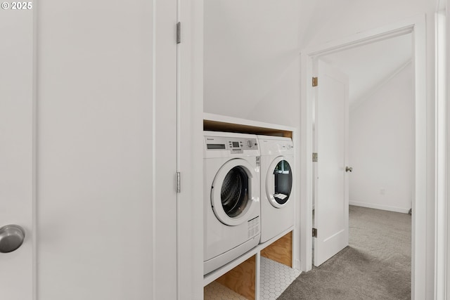 7505 SE 22nd Ave, Portland, OR 97202 - laundry area featuring separate washer and dryer, carpet floors, and baseboards
