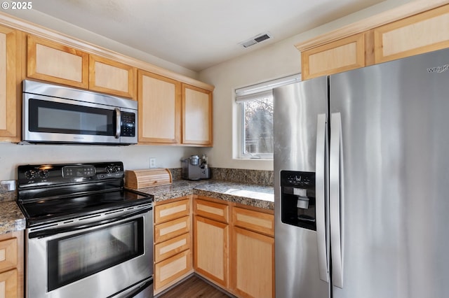 895 SW 170th Ave, Beaverton, OR 97006 - kitchen featuring stainless steel appliances, light brown cabinets, dark wood-style flooring, and tile countertops