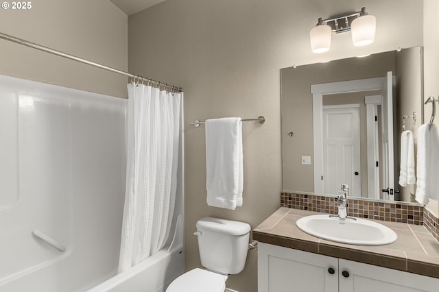 14152 SW Compass Dr, Beaverton, OR 97005 - bathroom with vanity, shower / bath combination with curtain, and tasteful backsplash
