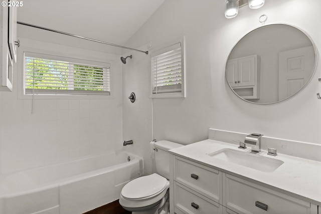 11744 SW 61st Ave, Portland, OR 97219 - bathroom featuring plenty of natural light, vanity, vaulted ceiling, and shower / tub combination